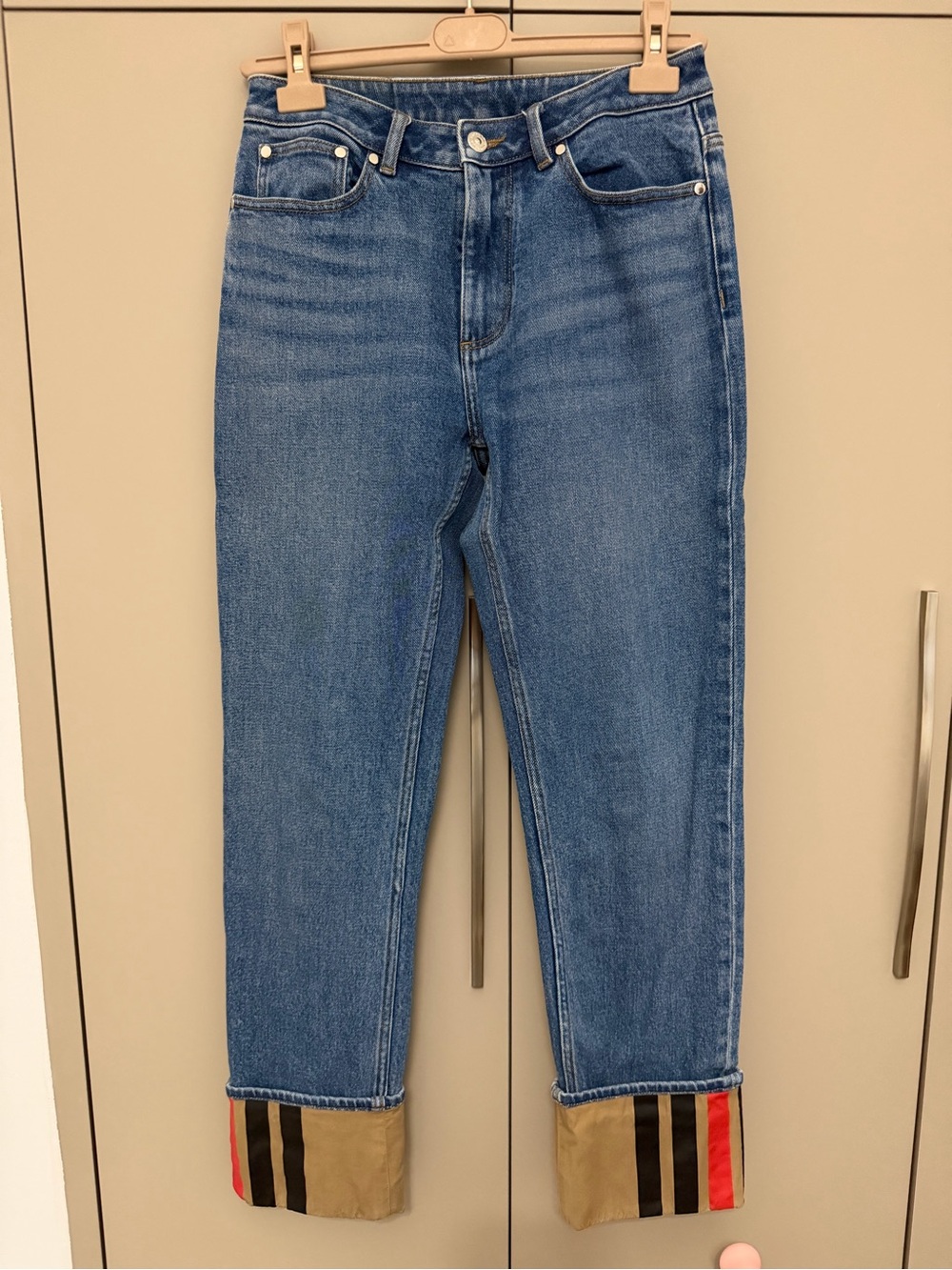 Burberry Blue High-Rise Jeans with Signature Cuff